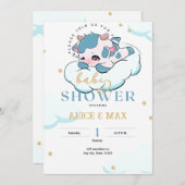 Blue Green Sleepy Kuh White Cloud Baby Dusche Einladung (Vorne/Hinten)