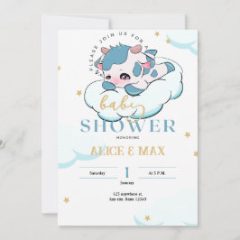 Blue Green Sleepy Kuh White Cloud Baby Dusche Einladung