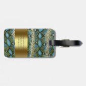 Blue Green Snakeskin Leather Gold Metal Monogram Gepäckanhänger (Rückseite horizontal)
