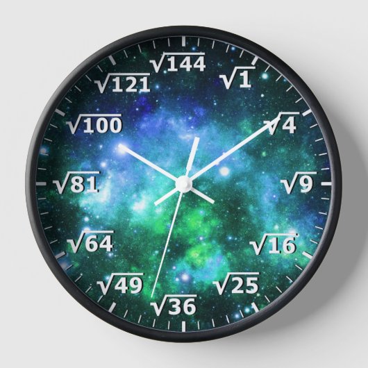 Blue Green Space Square Root Clock - Math Clock Uhr (Vorderseite)