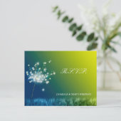 Blue Green Spring Dandelion Wedding RSVP Einladungspostkarte (Stehend Vorderseite)