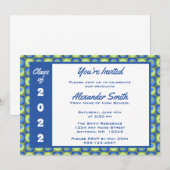 Blue Green Square Dots Border Graduation Party Einladung (Vorne/Hinten)