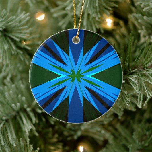 Blue Green Star Sternexplosion Winter Festival Wei Keramik Ornament (Baum)
