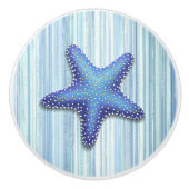 Blue Green Strip Strand Seashell Starfish Design Keramikknauf (Vorderseite)