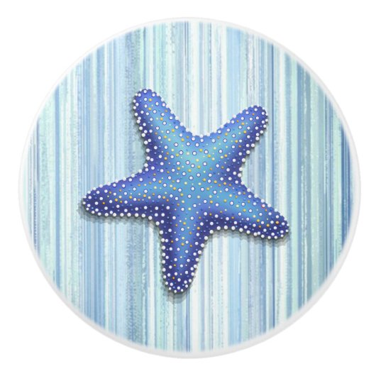 Blue Green Strip Strand Seashell Starfish Design Keramikknauf (Vorderseite)