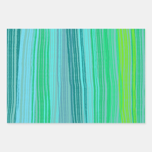 Blue Green Stripes Sortiment Pack Geschenkpapier Set (Vorderseite)