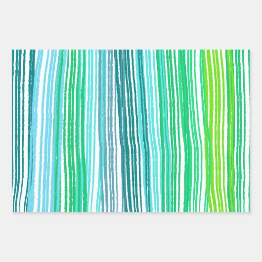 Blue Green Stripes Sortiment Pack Geschenkpapier Set (Vorderseite 3)