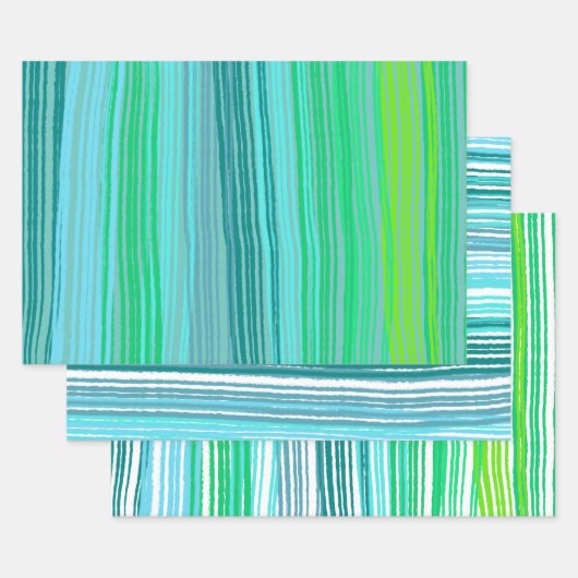 Blue Green Stripes Sortiment Pack Geschenkpapier Set (Set)
