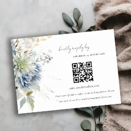 Blue Green Succulent Floral Wedding QR Code RSVP Begleitkarte