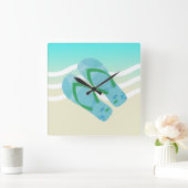 Blue & Green Summer Beach Waves Flip Flops Quadratische Wanduhr (Zuhause)