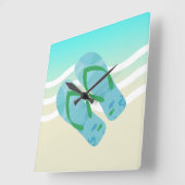 Blue & Green Summer Beach Waves Flip Flops Quadratische Wanduhr (Winkel)