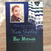 Blue & Green Tallit Bar Mitzvah Einladung