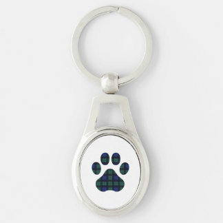 Blue Green Tartan Kariert Dog Paw Print Schlüssela Schlüsselanhänger