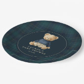 Blue Green Tartan Polo Bear Baby Shower Pappteller (Schrägansicht)