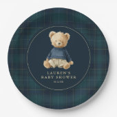 Blue Green Tartan Polo Bear Baby Shower Pappteller (Vorderseite)