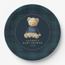 Blue Green Tartan Polo Bear Baby Shower