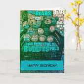 Blue Green Teddy Bar Buddies Word Cloud Card Karte (Gelbe Blume)