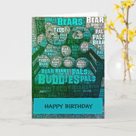 Blue Green Teddy Bar Buddies Word Cloud Card Karte (Gelbe Blume)