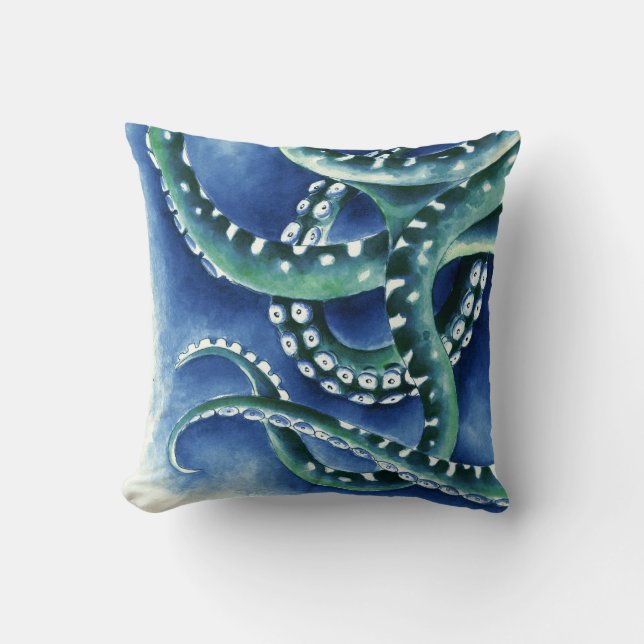 Blue Green Tentacles Kissen (Vorderseite)