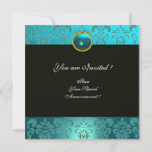 BLUE GREEN TURQUOISISCH BLACK GOLD DAMASK MONOGRAM EINLADUNG (Rückseite)