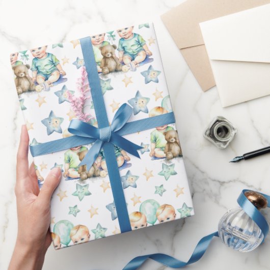 Blue Green Twin Baby Boys Babydusche oder New Baby Geschenkpapier (Schenken)