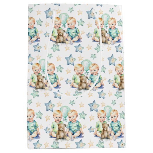 Blue Green Twin Baby Boys Babydusche oder New Baby Mittlere Geschenktüte (Vorderseite)