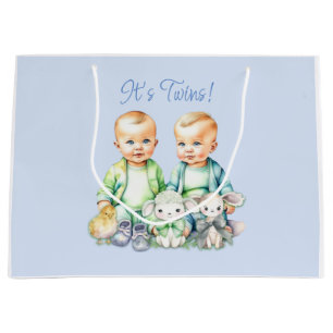 Blue, Green Twins Watercolor Babydusche Große Geschenktüte