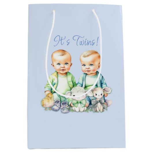 Blue, Green Twins Watercolor Babydusche Mittlere Geschenktüte (Vorderseite)
