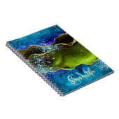 Blue, Green und Gold Glitzer Peacock Agate Notizblock (Rechte Seite)