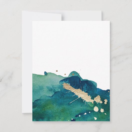 Blue Green und Gold Spritzer Hochzeit Sichern Sie  Save The Date (Rückseite)