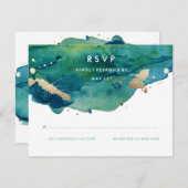 Blue Green und Gold Spritzer UAWG RSVP Karte (Vorne/Hinten)