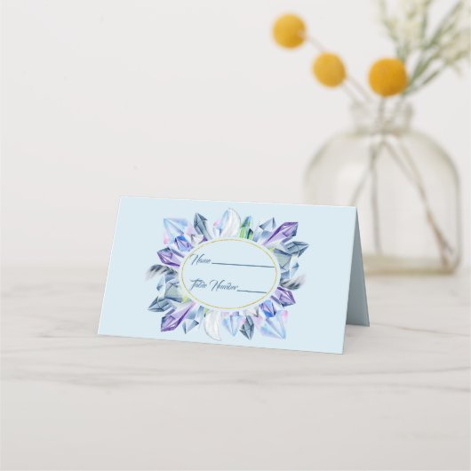 Blue Green und Lila Crystals Place Name Card Platzkarte (Vorderseite)