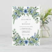 Blue Green Verdant Botanical Wedding Einladung (Stehend Vorderseite)