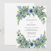 Blue Green Verdant Botanical Wedding Einladung (Vorne/Hinten)