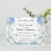 Blue Green Watercolor Blätter Brautparty Einladung (Stehend Vorderseite)