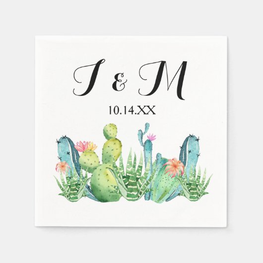 Blue Green Watercolor Cactus Party Cocktail Napkin Serviette (Vorderseite)