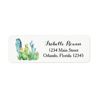 Blue Green Watercolor Cactus return Address Label