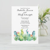 Blue Green Watercolor Cactus Wedding Invitation Einladung (Stehend Vorderseite)
