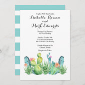 Blue Green Watercolor Cactus Wedding Invitation Einladung (Vorne/Hinten)