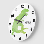 Blue Green Watercolor Dinosaurier Personalisiert K Große Wanduhr (Winkel)