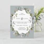Blue Green Watercolor Greeney Blätter Hochzeit Einladung (Stehend Vorderseite)