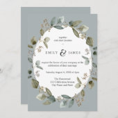 Blue Green Watercolor Greeney Blätter Hochzeit Einladung (Vorne/Hinten)