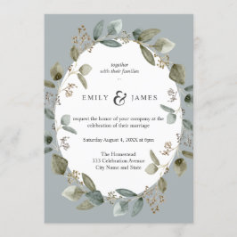 Blue Green Watercolor Greeney Blätter Hochzeit Einladung