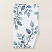 Blue Green Watercolor Leaves Botanical Design 376 Badhandtuch Set (Handtuch)