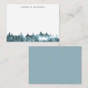 Blue Green Watercolor Mountain Note Card mit Namen Mitteilungskarte