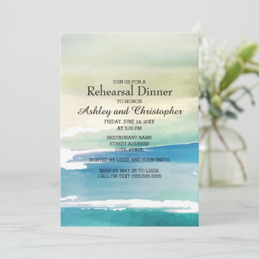 Blue Green Watercolor Ocean Wedding Probe Einladung (Stehend Vorderseite)
