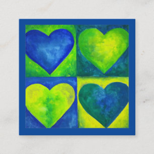 Blue Green Watercolor Painted Heart Art Liebe Quadratische Visitenkarte