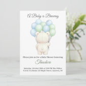 Blue & Green Watercolor Teddy Bear Baby Shower (Stehend Vorderseite)