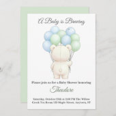 Blue & Green Watercolor Teddy Bear Baby Shower (Vorne/Hinten)