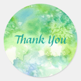 Blue Green Watercolor Wash Painting Danke Runder Aufkleber